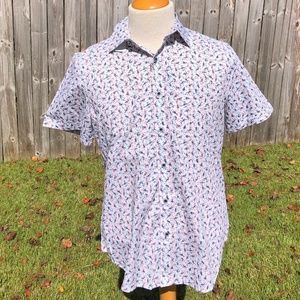 Robert Graham White and Blue Floral Casual Button Down Shirt